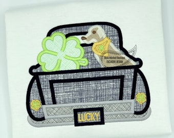 Shamrock dog Truck Applique embroidery design