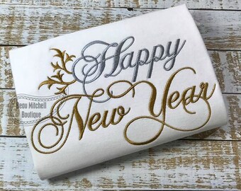 Happy New Year embroidery design
