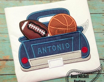 Truck with Basketball & Football Applique Embroidrey Design