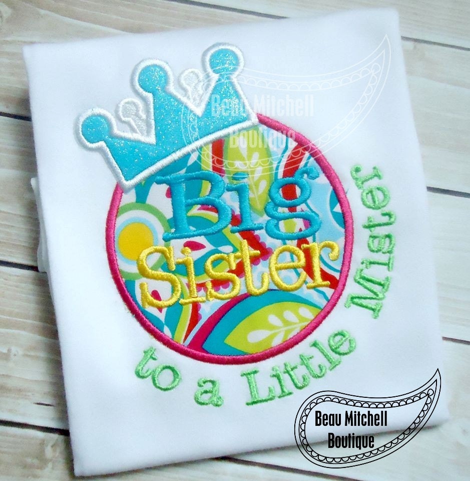Big sister to a little mister applique embroidery design  etsy Big sister to a little mister applique embroidery design  etsy