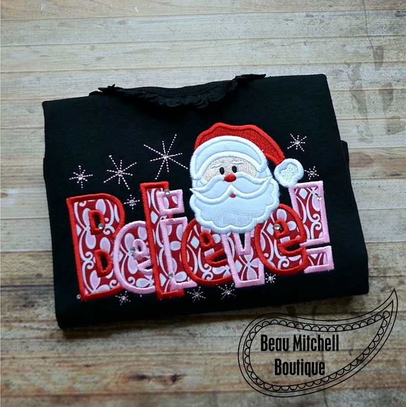 Santa believe applique embroidery design  etsy