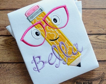 Pencil Glasses applique embroidery design