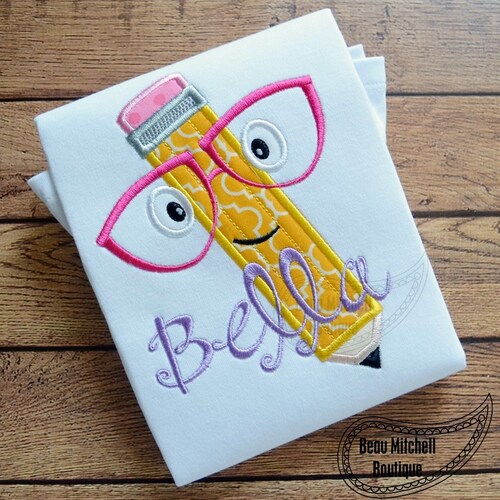 Pencil Glasses Applique Embroidery Design Etsy