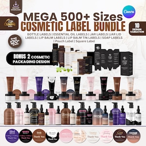 Peut inclure: Une collection de plus de 500 étiquettes cosmétiques en 10 variations de design. Les étiquettes sont pour les bouteilles, les pots, les baumes à lèvres, le savon, les pochettes et les contenants carrés. Les étiquettes présentent diverses couleurs et designs, notamment l'or, le violet, le noir et le blanc. Les étiquettes sont parfaites pour créer une identité de marque cohérente pour vos produits cosmétiques.