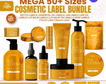 Editable Cosmetic Label Bundle, 50+ Canva Skincare Orange Packaging Templates, Bottle Jar & Beauty Labels,  DIY Product Branding Bundle