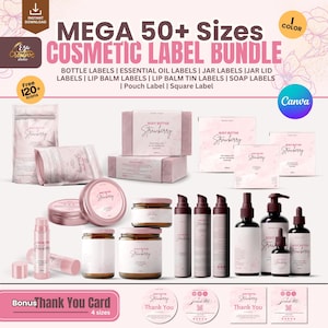 Pacote de rótulos personalizados para cosméticos, pequenos negócios de beleza, manteiga corporal, produtos para cuidados com a pele, Canva, modelo de embalagem, adesivo de maquiagem, rótulo moderno faça você mesmo