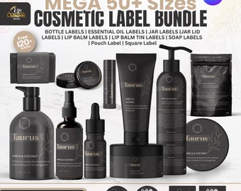 Custom Cosmetic Small Beauty Business Body Butter Product Skincare Label Bundle Canva, Packaging Template Makeup Sticker, Modern Label DIY