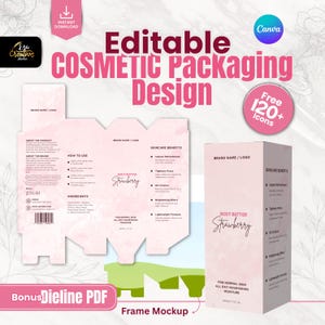 Cosmetic Packaging Box Template, Editable custom Packaging For beauty Branding, Skincare Box Template Bundle In Canva, Beauty Product Box