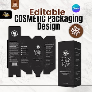 Cosmetic Packaging Box Template, Editable custom Packaging For beauty Branding, Skincare Box Template Bundle In Canva, Beauty Product Box
