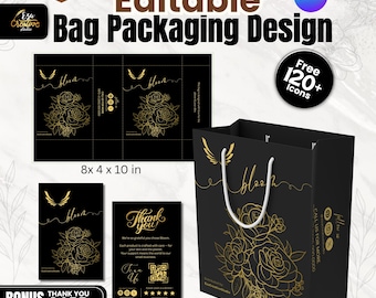 Luxury Black Bag Packaging Template: Editable Canva Cosmetic Design (Digital Download)