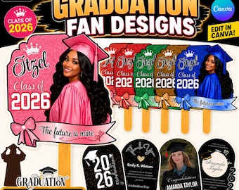 Editable Graduation Fan Templates | Class of 2026 Photo Party Design (Digital Download)
