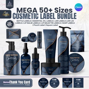Pacote de rótulos personalizados para cosméticos, produtos de beleza, manteiga corporal, cuidados com a pele, Canva, modelo de embalagem, adesivo de maquiagem, rótulo moderno faça você mesmo
