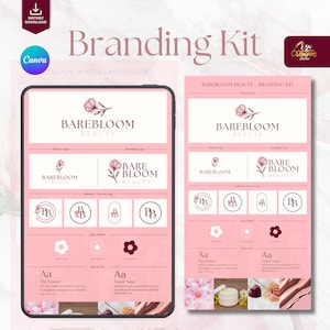 Skincare Branding Kit Template: Feminine Logo Design, Editable Brand Board (Canva Digital Download