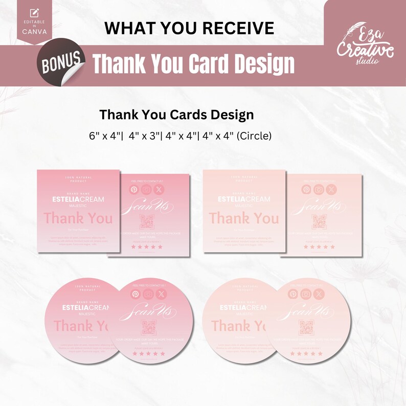 Editable Cosmetic Mega Bundle Label Design Canva, 50+ Custom Skincare Beauty Body Product Label Sizes, Bottle, Soap, Jar Label, ThankYouCard
