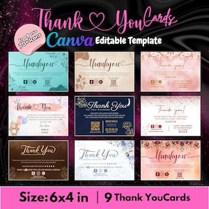 Bearbeitbare kleine Unternehmen moderne Dankeschön-Karten Canva Template Bundle Design, DIY Dankeschön Postkarte, druckbar, Einkaufskarte