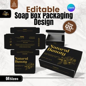 Editable Soap Box Custom Cosmetic Packaging Template For beauty Branding, Natural & Handmade Soap Wrap Skincare Box Canva Template Design