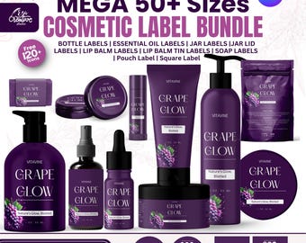 Cosmetic Label Bundle, 50+ Editable Canva Templates for Skincare, Jars, Bottles & Beauty Products