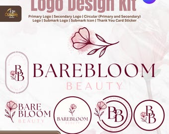 Skincare Logo Design Kit: Minimalist Beauty Branding, Editable Canva Templates (Digital Download