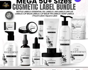 Editable Cosmetic Label Bundle, 50+ Canva Skincare Packaging Templates, Black & White Beauty Labels