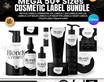 Editable Cosmetic Label Bundle, 50+ Sizes, Canva Template (Digital Download)