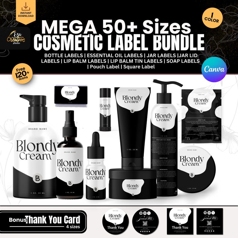 Editable Cosmetic Label Bundle, 50+ Sizes, Canva Template (digital ...