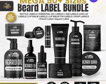 Men's Grooming Label Templates: Beard Oil, Balm, Wax (Canva Editable, Digital Download