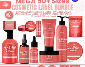 Editable Cosmetic Label Templates | Coral Beauty Branding Kit (Canva)