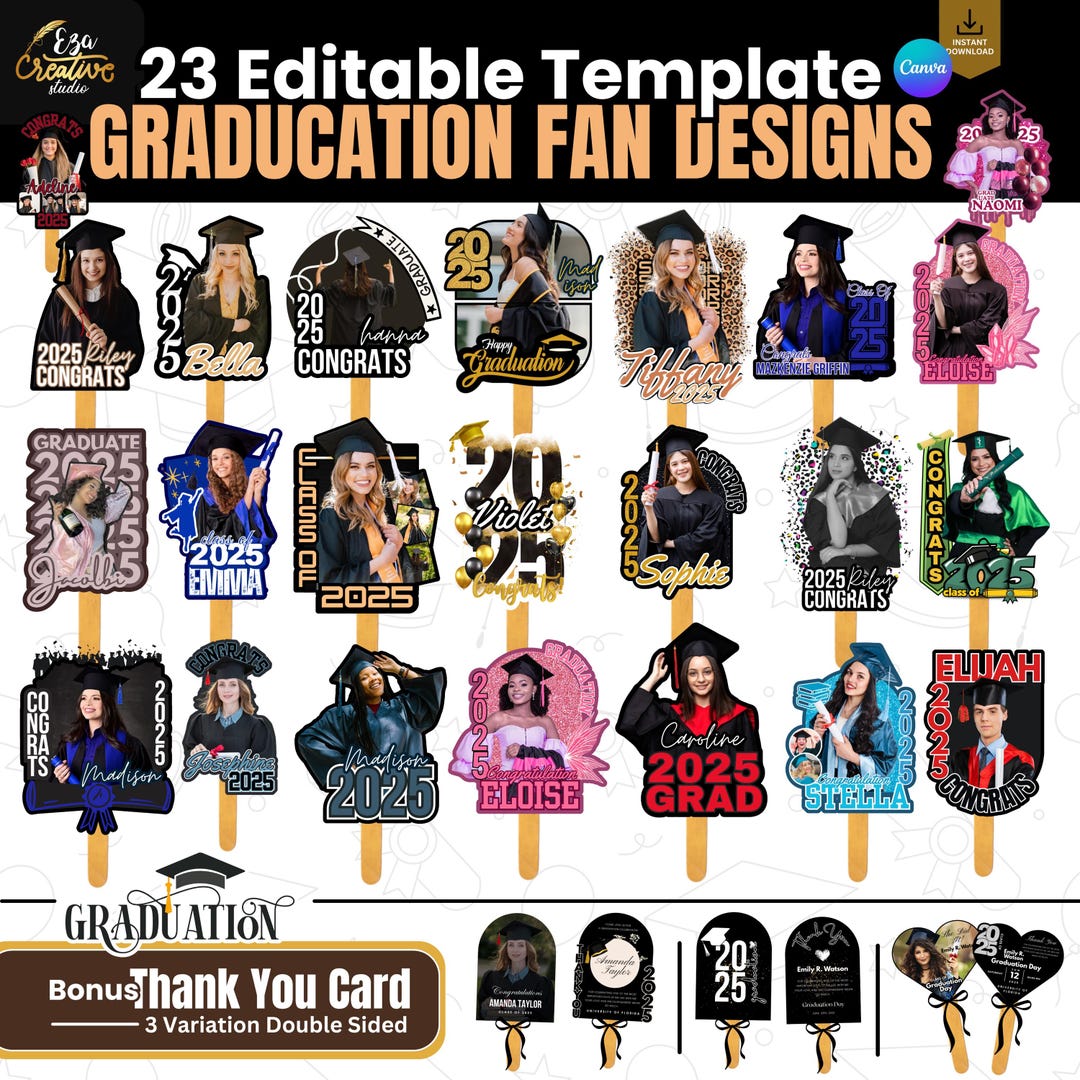 2026 Graduation Fan Template Bundle: Customizable Canva Design (digital ...