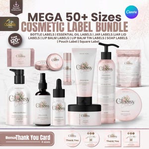 Custom Cosmetic Small Beauty Business Body Butter Product Skincare Label Bundle Canva, Packaging Template Makeup Sticker, Modern Label DIY