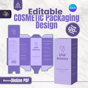 Cosmetic Packaging Box Template, Editable custom Packaging For beauty Branding, Skincare Box print dieline Bundle Canva, Beauty Product Box