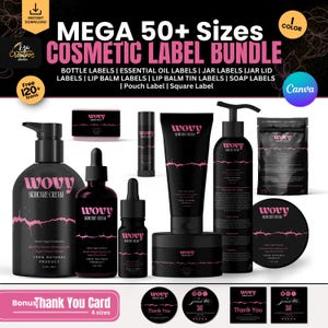 Custom Cosmetic Small Beauty Business Body Butter  Product Skincare Label Bundle Canva, Packaging Template Makeup Sticker, Modern Label DIY