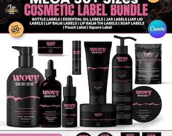 Cosmetic Label Bundle, Small Business, Canva Template (Digital Download)