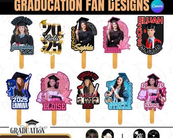 2025 Graduation Fan Template Bundle: Editable Keepsake (Canva)