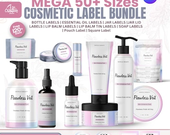 Editable Cosmetic Label Templates Bundle | Minimal Skincare Packaging Canva Kit