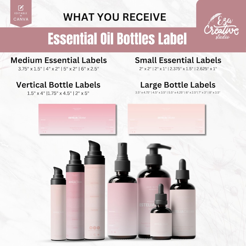 Editable Cosmetic Mega Bundle Label Design Canva, 50+ Custom Skincare Beauty Body Product Label Sizes, Bottle, Soap, Jar Label, ThankYouCard