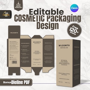 Cosmetic Packaging Box Template, Editable custom Packaging For beauty Branding, Skincare Box Template Bundle In Canva, Beauty Product Box