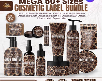 Leopard Print Cosmetic Label Templates | Canva Editable Bundle