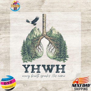 May include: A graphic design featuring a pair of lungs with tree roots and branches, a flying eagle, and the text "YHWH every breath speaks His name".