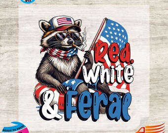 Red White & Feral Raccoon 4th of July DTF Transfer