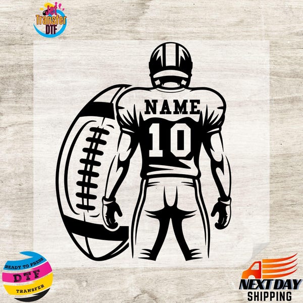 Custom Football Name & Number DTF Transfer, Ready to Press