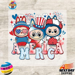 Labubu 4th of July DTF Transfers, Labubu Tshirt DTF Print, 4th of July Dtf, Labubu Ready to Press DTF Prints, Labubu Heat Transfer Design