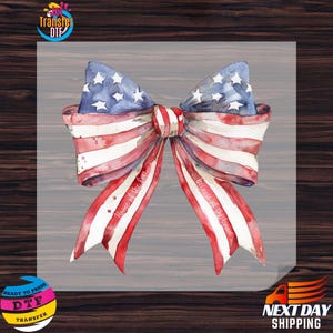 Coquette American Flag DTF Transfers, Coquette Bow 4th Of July Ready to Press, 4th of July Heat Transfers, Patriotic Coquette Bow Iron On
