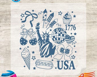 Retro USA Flag DTF Transfer: 1776, 4th of July Heat Transfer