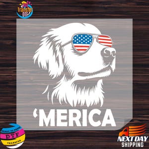 Patriotic Dog DTF Transfers, USA Flag Design with Red Hat, 4th of July Dog Ready to Press, Perfect for Trendy DIY Apparel and Crafts, Dtf