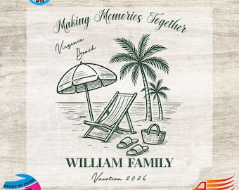 Family Beach Vacation DTF Transfer, Summer Tropical Coastal Trip (Ready to Press)