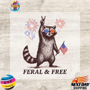 Feral And Free Raccoon USA Pride DTF Transfer
