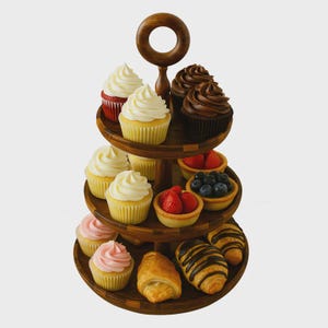 Handcrafted Sheesham Wood 3 Tiered Cupcake Stand Birthday Party Stand Wedding Stand Rustic Display Gift For Bakers Kitchen Decor
