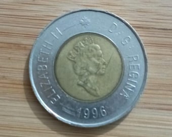 1996年カナダ2ドル硬貨、エリザベス2世女王とシロクマ、ツートンコイン