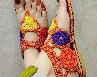 Handmade Crochet Flower Sandals | Colorful Boho Chic Women's Summer Footwear | Handmade Sandals Gift for Her