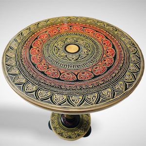 Nakshi Art Hand Crafted Wooden Coffee Table Round Lacquer Finish Living Room Furniture & Home Decor Side Table room, Round End 18&quot; Diameter